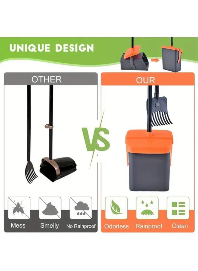 Gray Orange Rotating Dog Poop Scooper Kit With Rake Adjustable 46 Inch Handle 35 Bags - Image 3